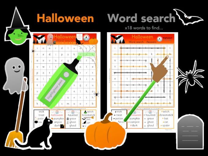 Wordsearch - Halloween, x18 words to find