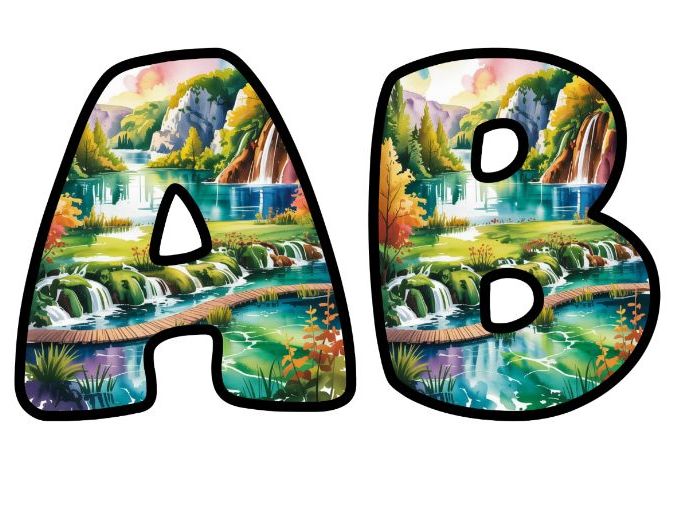 Plitvice Lakes Cascade Alphabet Letters | Classroom Display, A-Z 0-9 and Signs