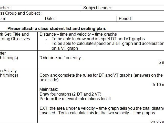 Ideal cover lesson for distance-time and velocity-time graphs