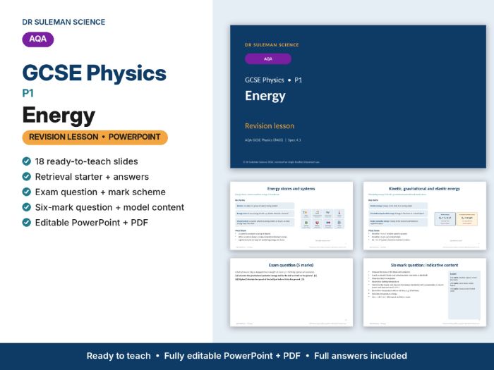 AQA GCSE Physics P1 Energy Revision Lesson PowerPoint