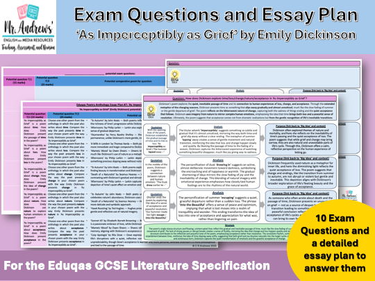 'As Imperceptibly as Grief' GCSE Exam Questions and Essay Plan