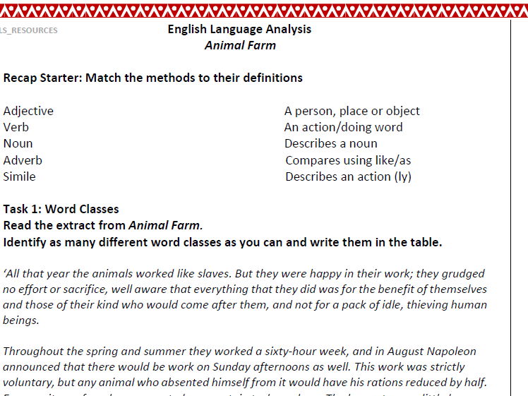 FREE Language Analysis Animal Farm Worksheet