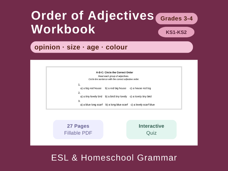 Order of Adjectives: US English K1-2