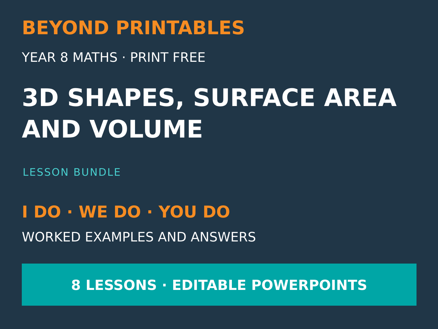 3D Shapes, Surface Area and Volume Bundle | I Do, We Do, You Do | Year 8 Maths | Print Free