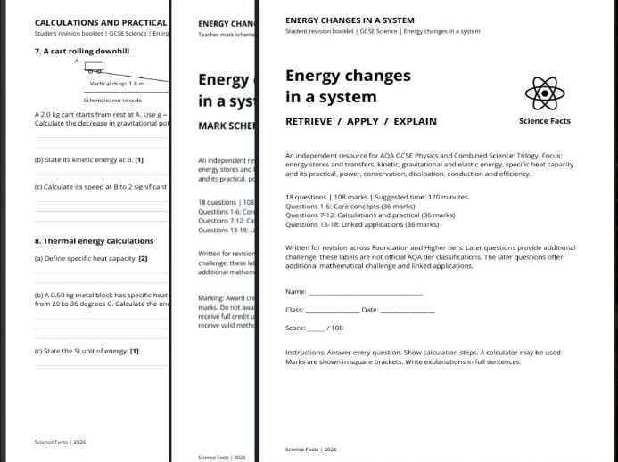 AQA GCSE Physics: Energy Changes in a System Revision Questions
