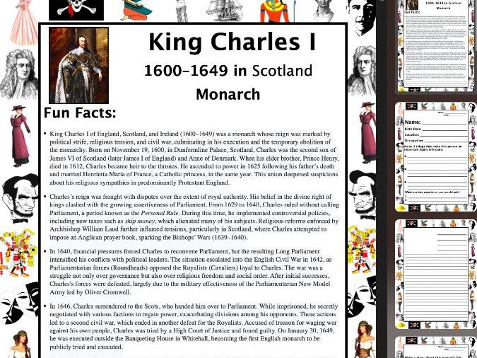 King Charles I PACKET & ACTIVITIES, Important Historical Figures Series