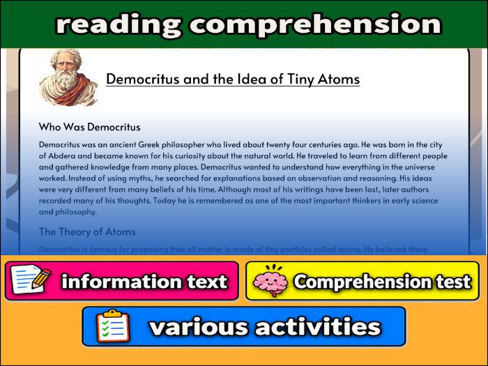 Democritus and the Idea of Tiny Atoms- Reading Comprehension, Worksheet & Activities