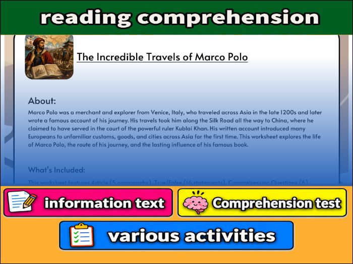 The Incredible Travels of Marco Polo - Reading Comprehension & Activities