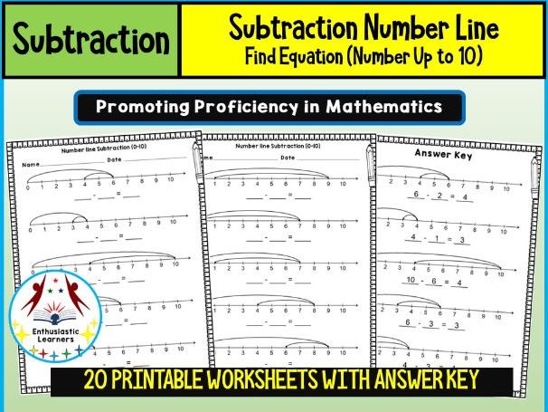 Find the Number Line Subtraction Equation Worksheets (Numbers up to 10) Practice Activity
