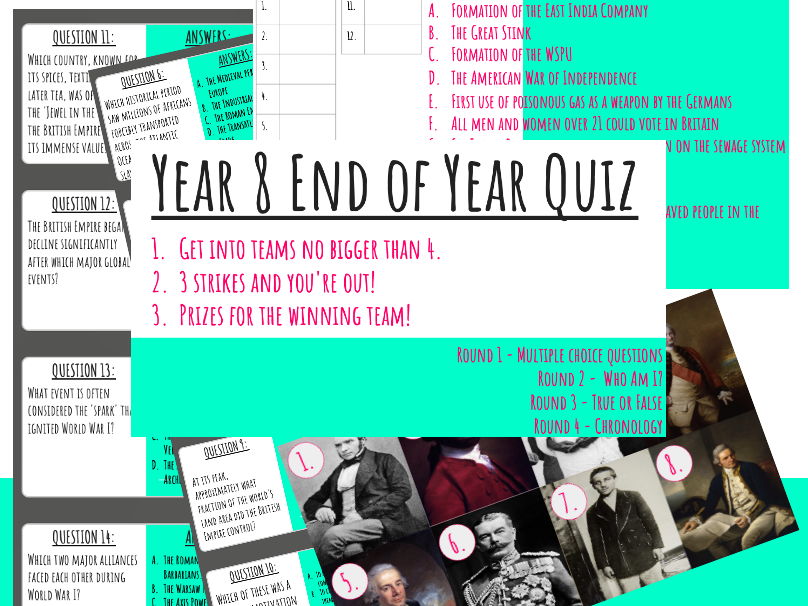 KS3 End of year quiz - Targeted at YR8