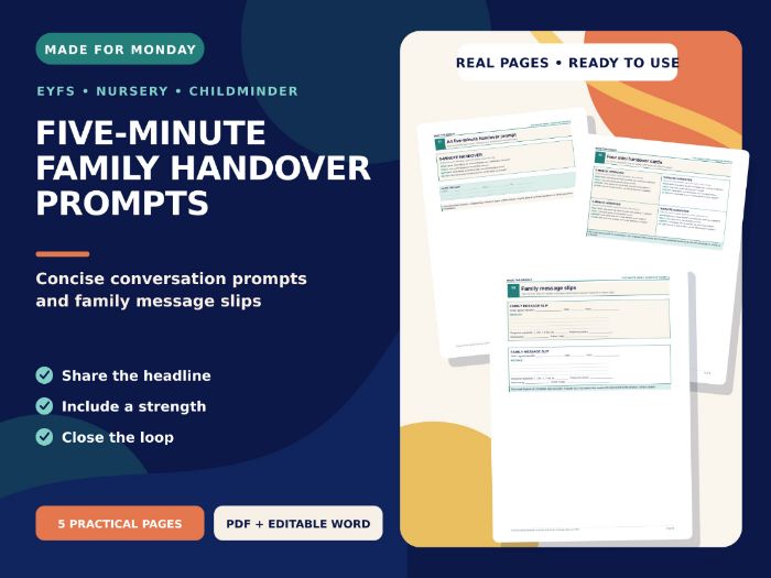 Five-Minute Family Handover Prompts - EYFS Nursery and Childminder