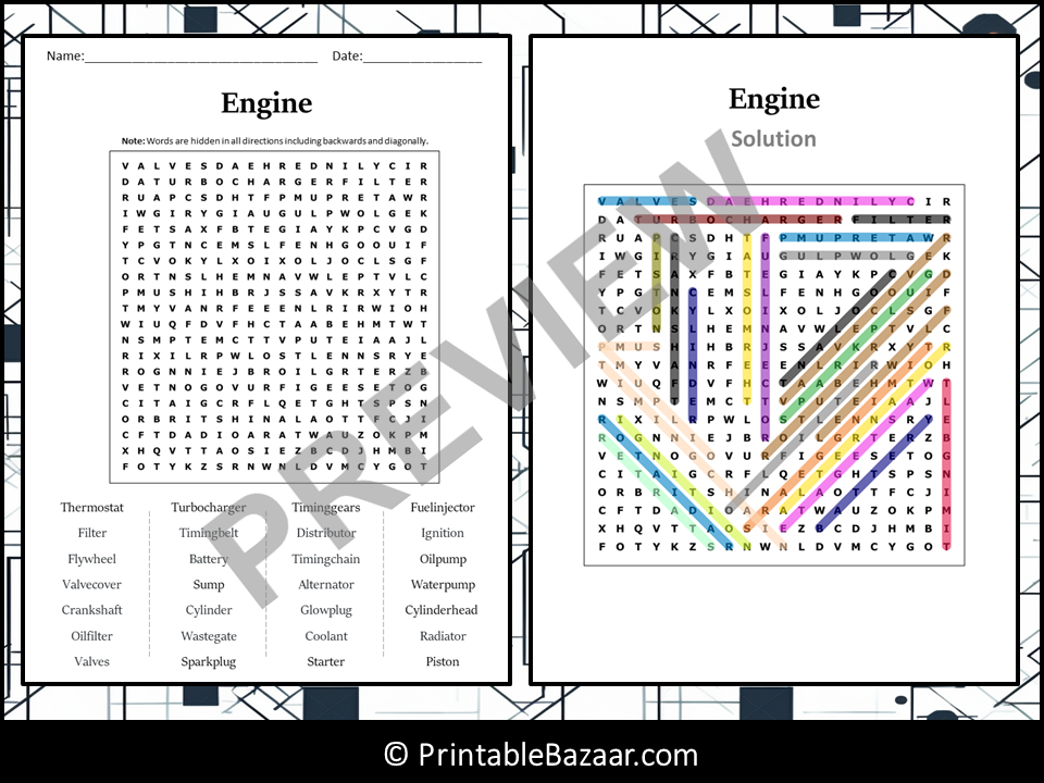 Engine Word Search Puzzle Worksheet Activity | Teaching Resources