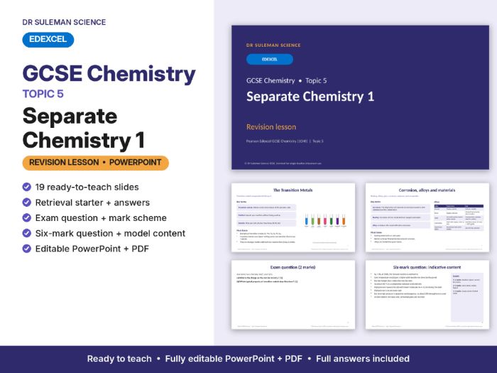 Edexcel GCSE Chemistry Topic 5 Separate Chemistry 1 Revision Lesson