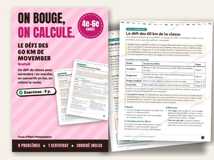 FREE French Movember Math Challenge Grade 4-6 Metric Units | Défi des 60 km