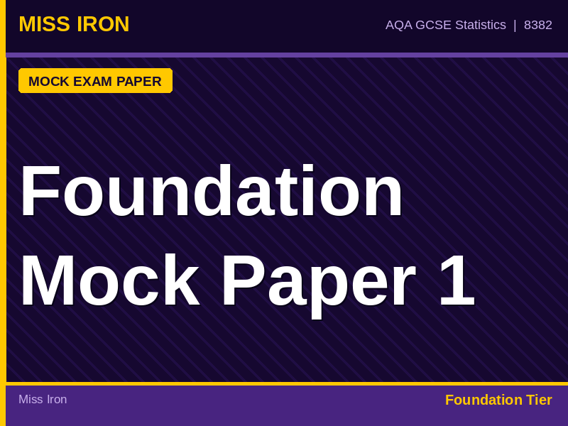 AQA GCSE Statistics Foundation Tier Mock Exam Paper 1 with Mark Scheme 8382