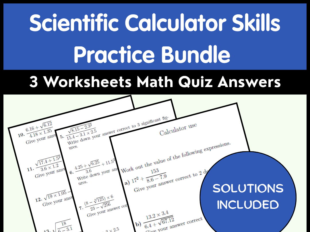 Scientific Calculator Skills Practice Bundle 3 Worksheets Math Quiz Answers
