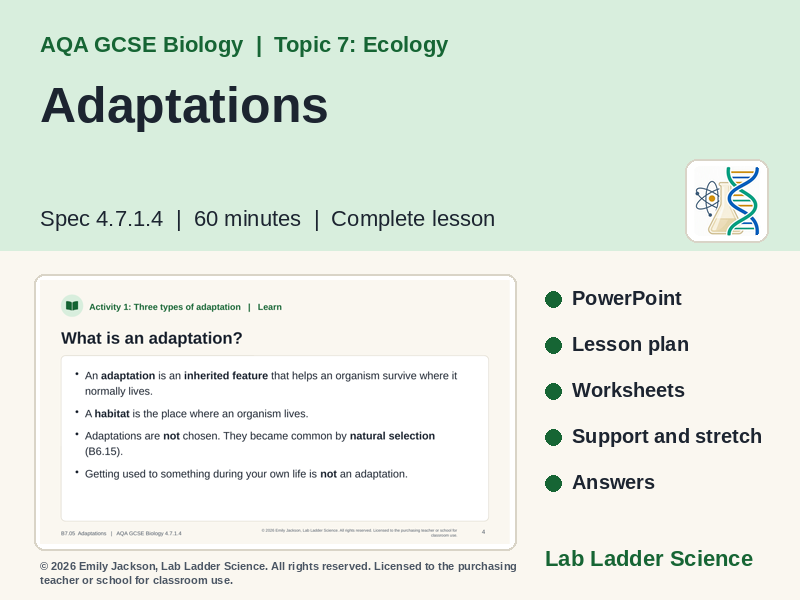 B7-05 Adaptations: AQA GCSE Biology