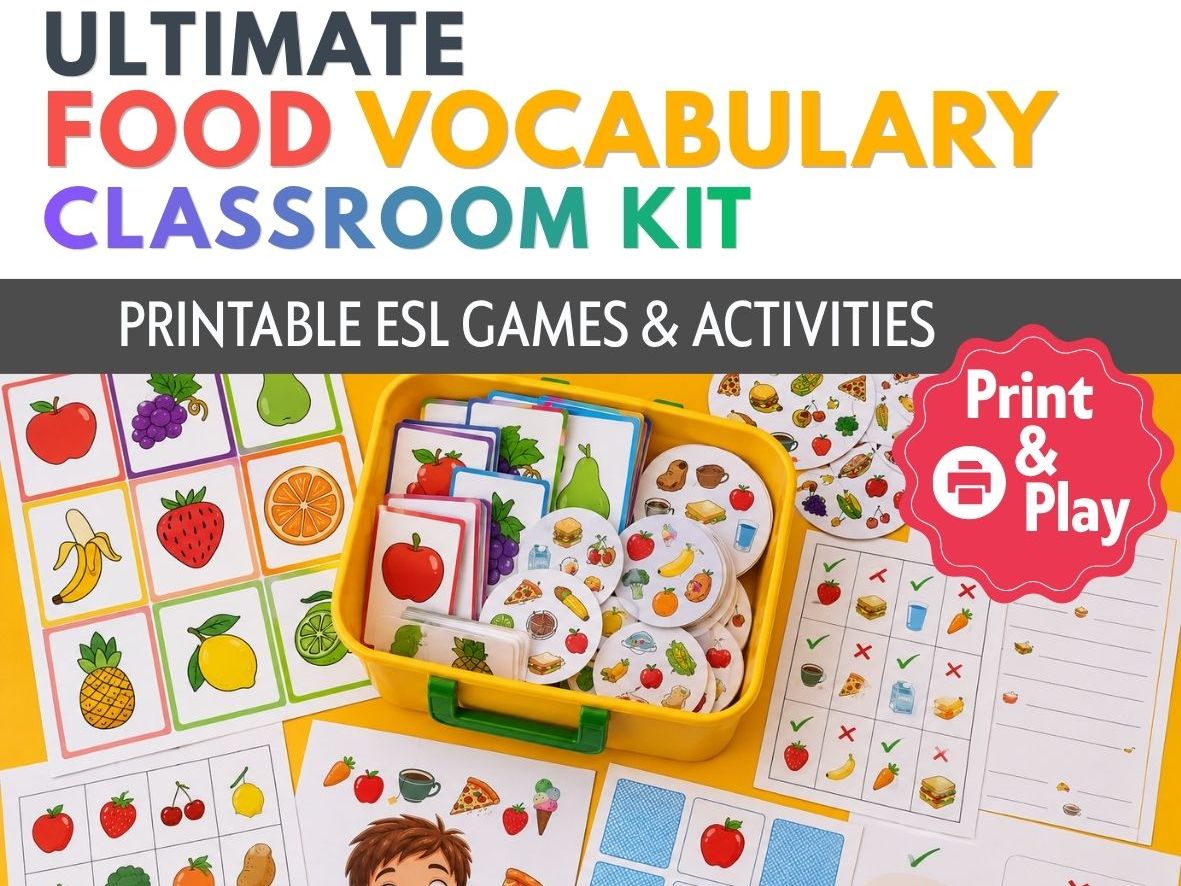 Ultimate Food Vocabulary Classroom Kit | ESL Food Activities Bundle | Flashcards