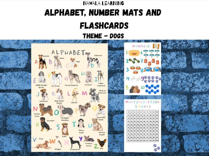 Alphabet and Number Mats and Flashcards Dogs