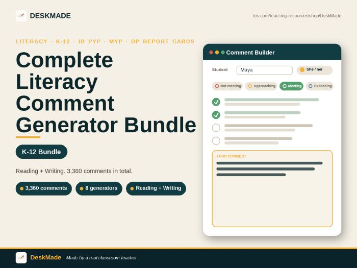 Literacy Comment Generator Bundle | K–12 | IB Report Cards