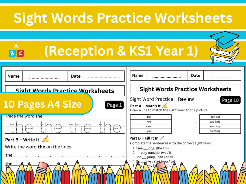 Sight Words Practice Worksheets – Reception & KS1 Year 1