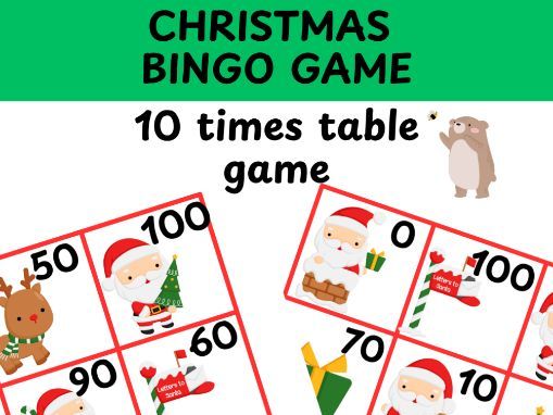 10 times table Christmas bingo game