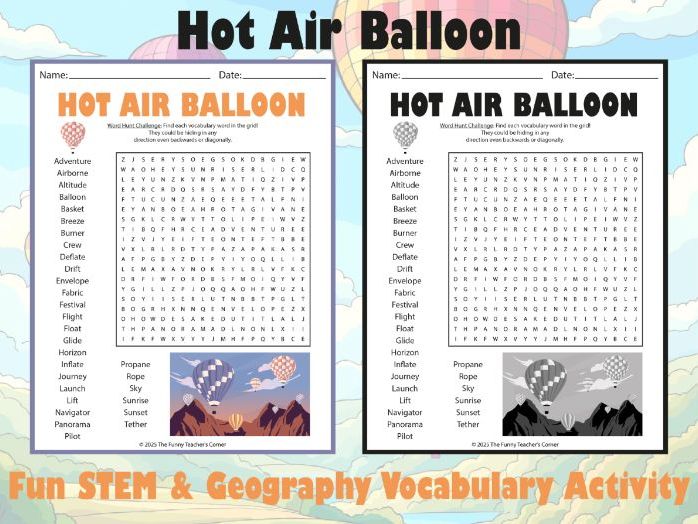 Hot Air Balloon Word Search | Fun STEM & Geography Vocabulary Activity