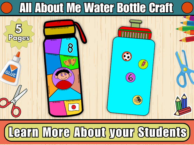 All About Me Water Bottle Craft-Get to Know Me-Back to School-Cut & Paste Activity