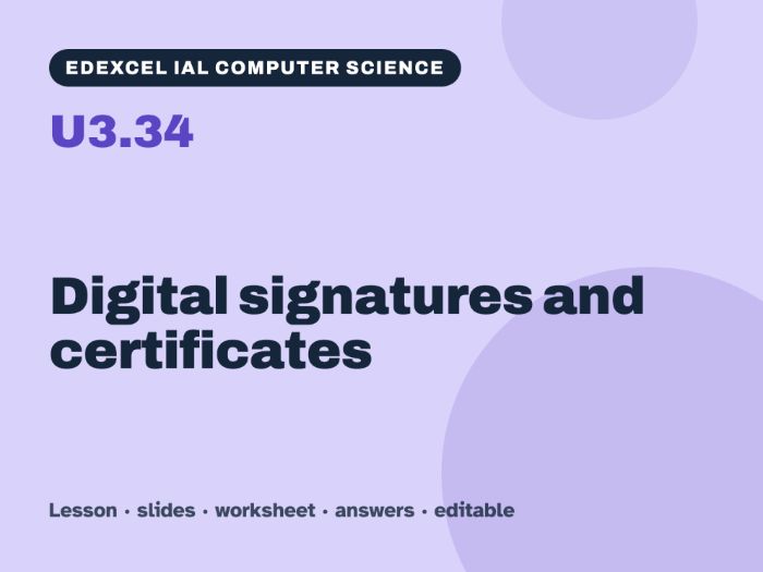 Edexcel IAL Computer Science – U3.34 Digital signatures and certificates – Lesson & Worksheet