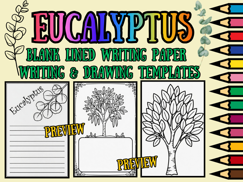 Eucalyptus Blank Lined Writing Paper & Coloring Pages | NO PREP Printable Pack