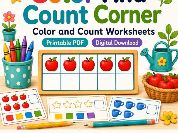 Color And Count Corner | Color and Count Worksheets | Printable PDF | Digital Download