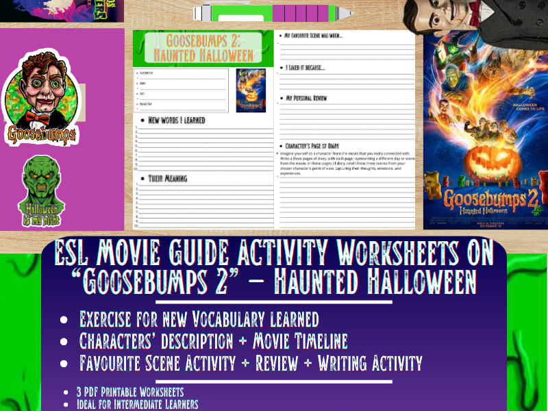 ESL Movie Guide Worksheets on "Goosebumps 2: Haunted Halloween"