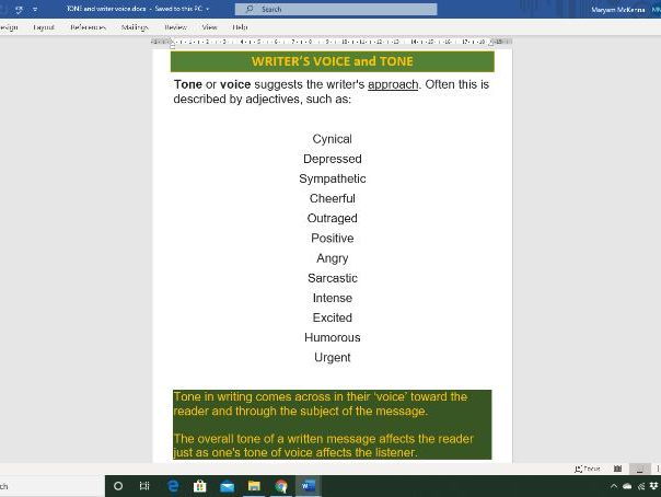Writer's Tone | Teaching Resources