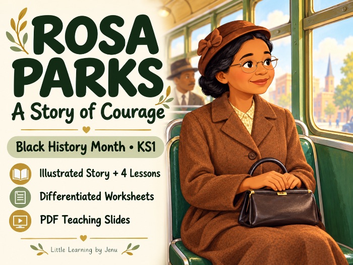 Rosa Parks KS1 | Black History Month | Illustrated Story, 4 Lessons & Differentiated Worksheets