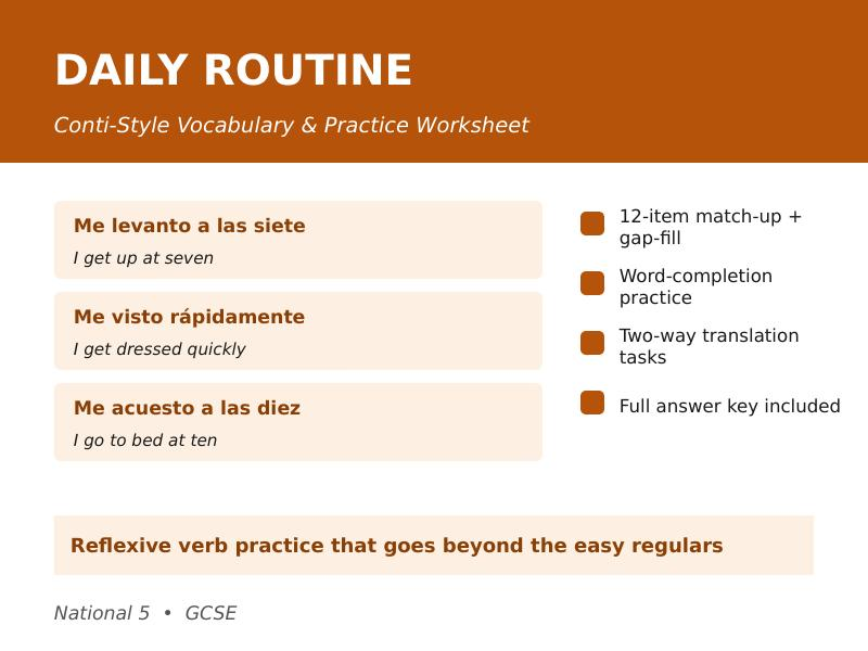 Daily Routine - Conti-Style Vocabulary & Practice Worksheet