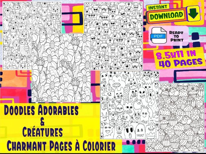 Doodles Adorables & Créatures Charmantes-Pages à Colorier