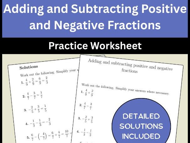 Adding and Subtracting Positive and Negative Fractions Practice Worksheet