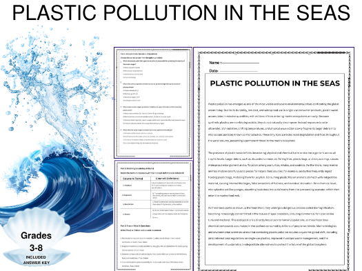 Plastic Pollution in the Seas – Reading Comprehension Passages, Vocabulary & Questions Worksheet