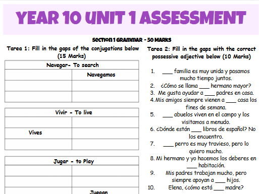 NEW GCSE Spanish Unit 1 Assessment