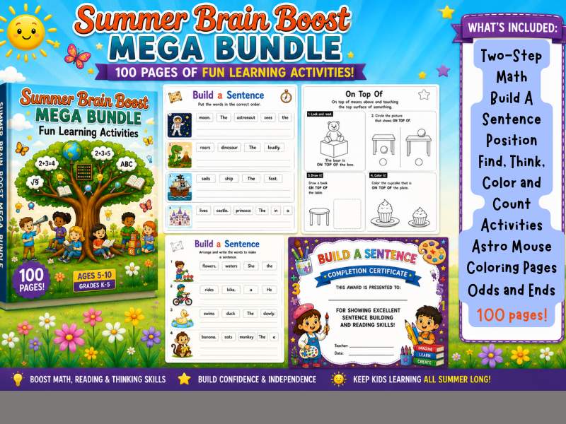 Summer Brain Boost Mega Bundle Activities for Kindergarten–2nd Grade
