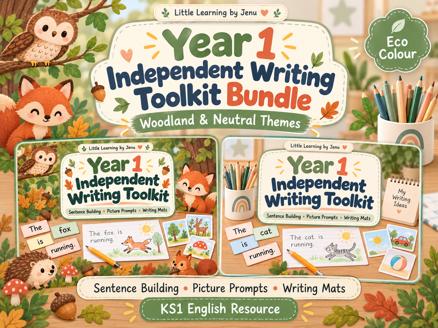 Year 1 Independent Writing Toolkit Bundle | Woodland & Neutral Themes | KS1 Sentence Writing Resources