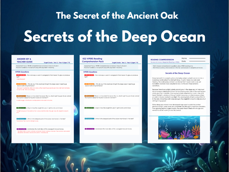 Key Stage 2 VIPERS Reading Comprehension: Secrets of the Deep Ocean (Printable PDF)