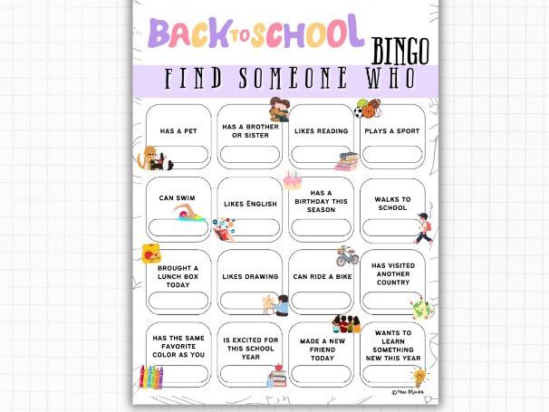 Back to School Find Someone Who Bingo | ESL Speaking Icebreaker | First Week of School Activity