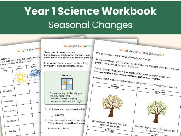 Year 1 Science Seasonal Changes Workbook | Printable Science Lesson Resources | 17 Pages