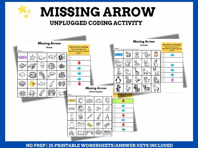 Missing Arrow Coding Worksheets | Unplugged STEM Activities