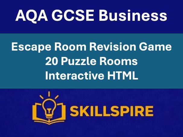 AQA GCSE Business Escape Room | Premium Interactive HTML Revision Game | 20 Puzzle Rooms