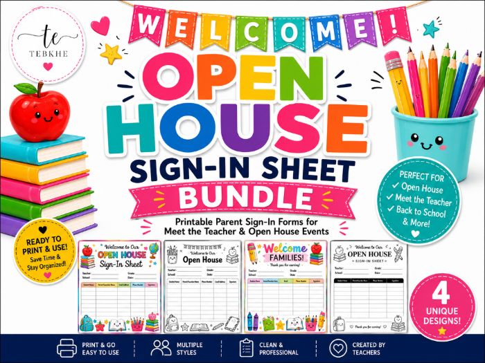 Open House Sign In Sheet | Meet the Teacher Night | Parent Contact Form