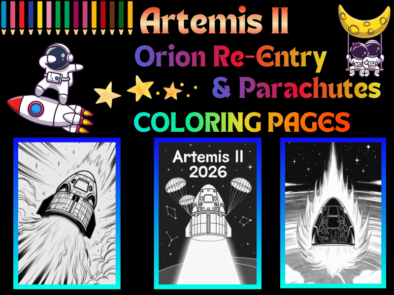 NASA Artemis II Orion Re-Entry & Parachutes Coloring Pages STEM Activity NO PREP