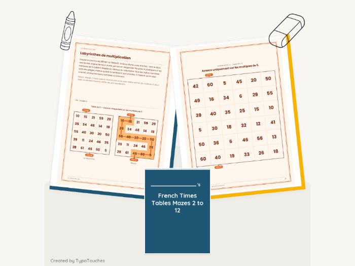 French Times Tables Mazes 2 to 12 | 35 Sheets