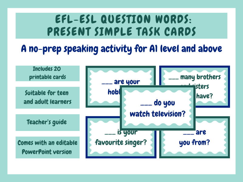 EFL-ESL Question Words: Present Simple Speaking Task Cards